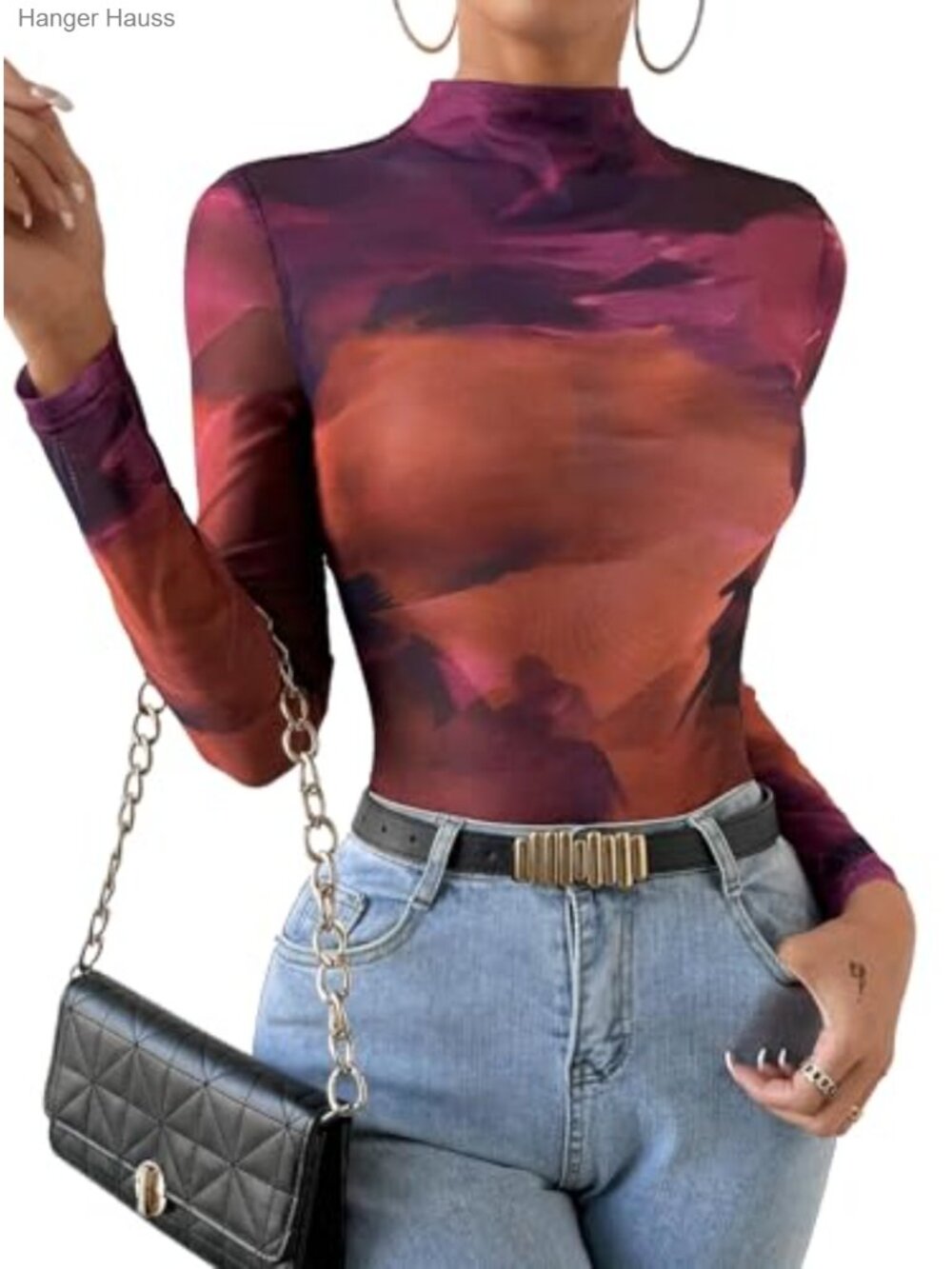 Sheer Mesh Long Sleeve Mock Neck Top Slim Fit Fitted Rave Club Party Layering